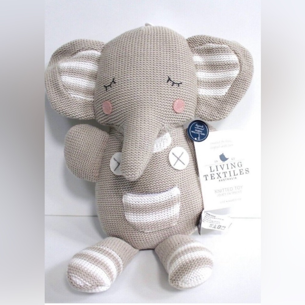 Living Textiles Knitted Elephant Plush Toy Grey Theodore Elephant New With Tags
